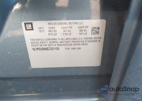 2012 Chevrolet Cruze Ls из США, поврежденный, VIN 1G1PC5SH6C7231155